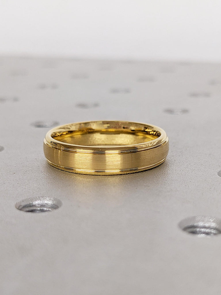 5mm Men's Wedding Band, Yellow Gold Tungsten Ring Men, Anniversary Ring, Dome Ring