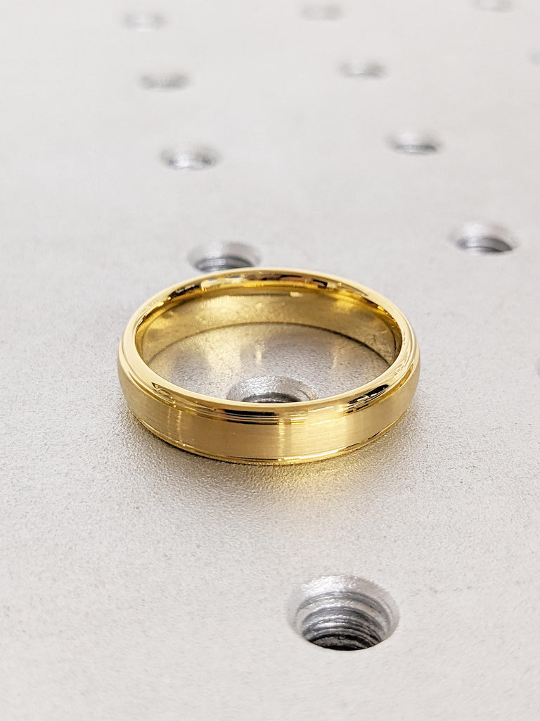 5mm Men's Wedding Band, Yellow Gold Tungsten Ring Men, Anniversary Ring, Dome Ring