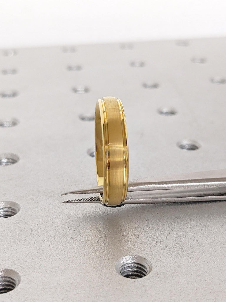 5mm Tungsten Ring, Men&#39;s Wedding Ring, Yellow Gold Brushed Ring