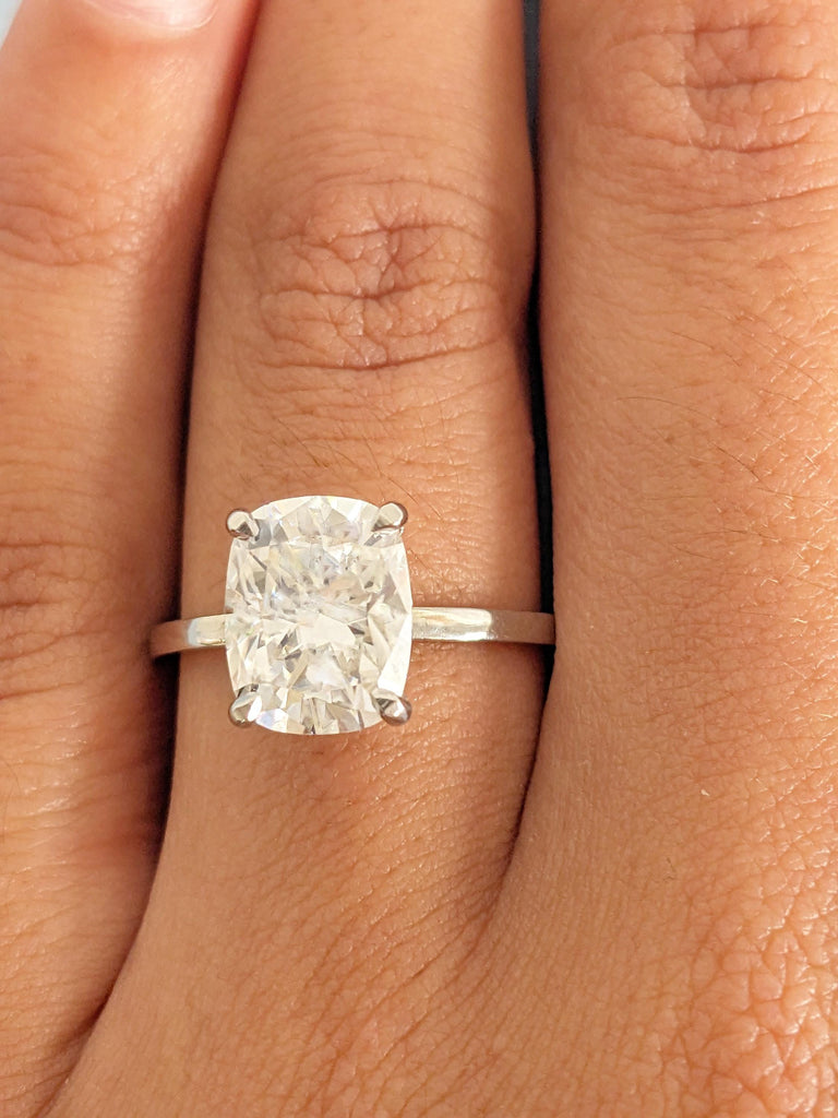 Platinum Cushion Cut Lab Grown Diamond Engagement Ring, Handmade Ethical Diamond Wedding Ring