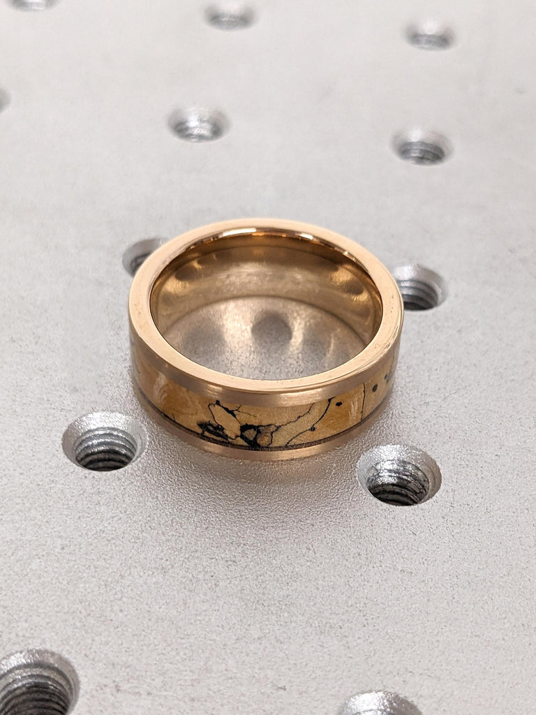 Brushed Rose Gold Wedding Ring for Him 8MM Comfort Fit | Dinosaur Bone Inlay Male Wedding Band | Rose Gold Tungsten Ring | Tungsten Bands