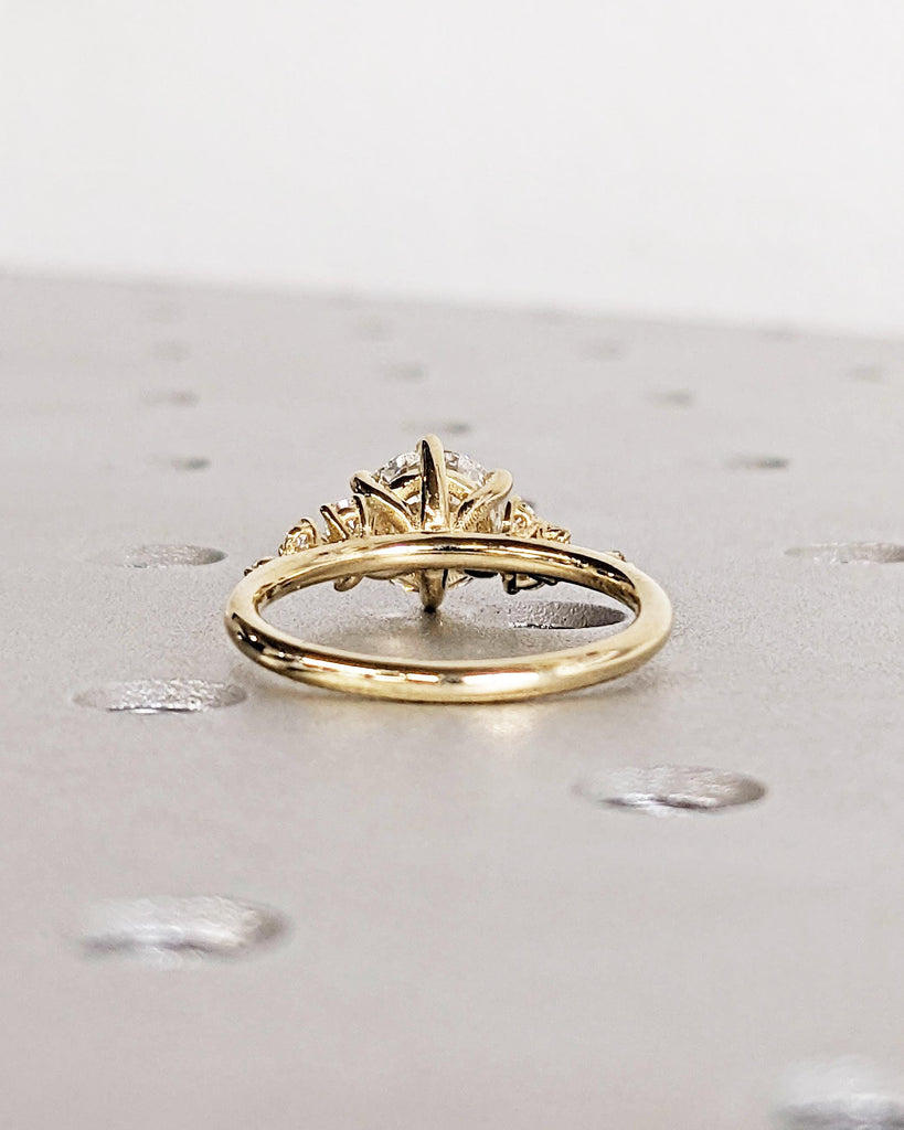 Round Lab Grown Diamond 14K Solid Gold Engagement Ring, Unique Snowdrift 6 Prong Diamond Cluster Promise Ring, Vintage Wedding Ring for Her