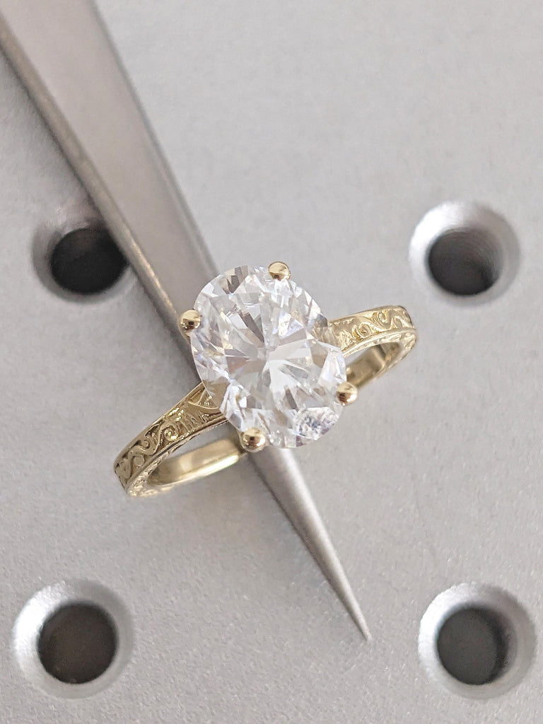 1, 1,5, 2ct Oval Lab Grown Diamond Engagement Ring, Unique 14k Yellow Gold Filigree Ring, Vintage Style Minimalist Promise Rings for Women image #9