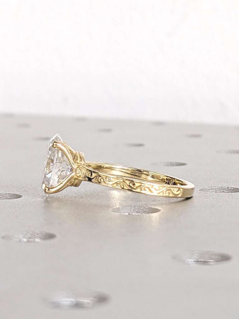 1, 1,5, 2ct Oval Lab Grown Diamond Engagement Ring, Unique 14k Yellow Gold Filigree Ring, Vintage Style Minimalist Promise Rings for Women image #3