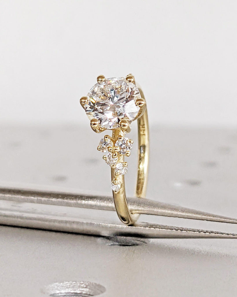 Round cut VVS Moissanite Art Deco Engagement Ring, Unique Snowdrift Diamond Cluster Ring, 14k Solid Gold image #11