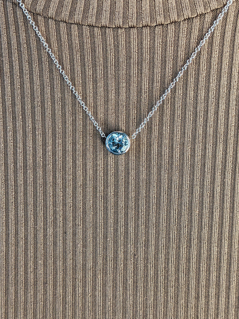 Round Cut Lab Aquamarine Necklace, 14K Solid Yellow Gold Dainty Diamond Pendant, Everyday Jewelry