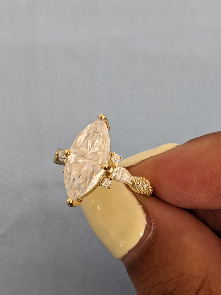 14K Gold Marquise Cut Lab Grown Diamond Wedding Ring | Lab Diamond Engagement Ring | Vintage Marquise Ring | Lab Diamond Ring For Women