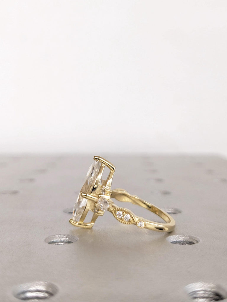 14K Gold Marquise Cut Lab Grown Diamond Wedding Ring | Lab Diamond Engagement Ring | Vintage Marquise Ring | Lab Diamond Ring For Women