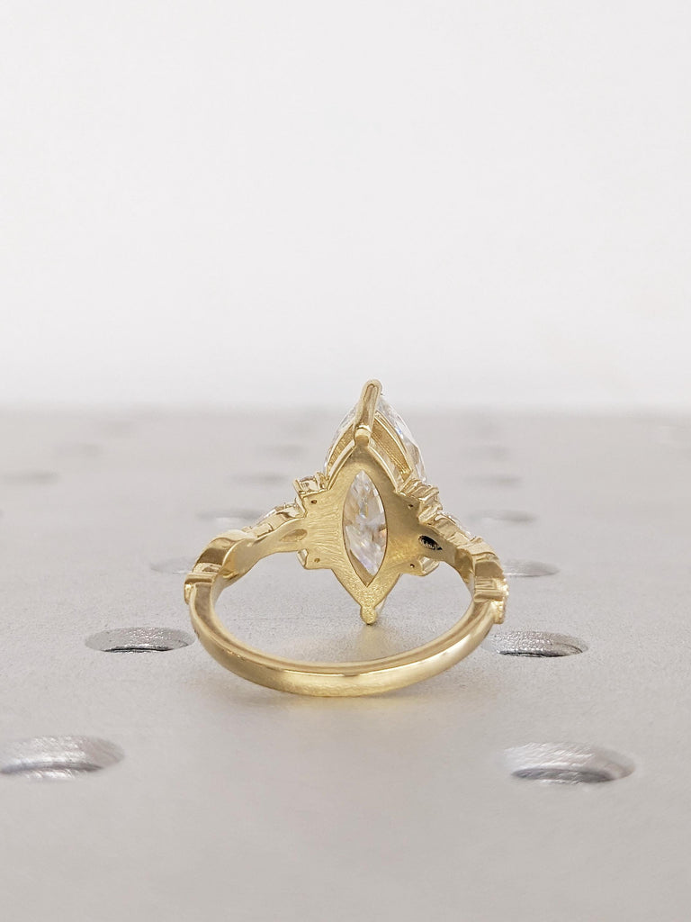 Marquise Lab Diamond Ring: 14K Gold Vintage Engagement Ring for Women