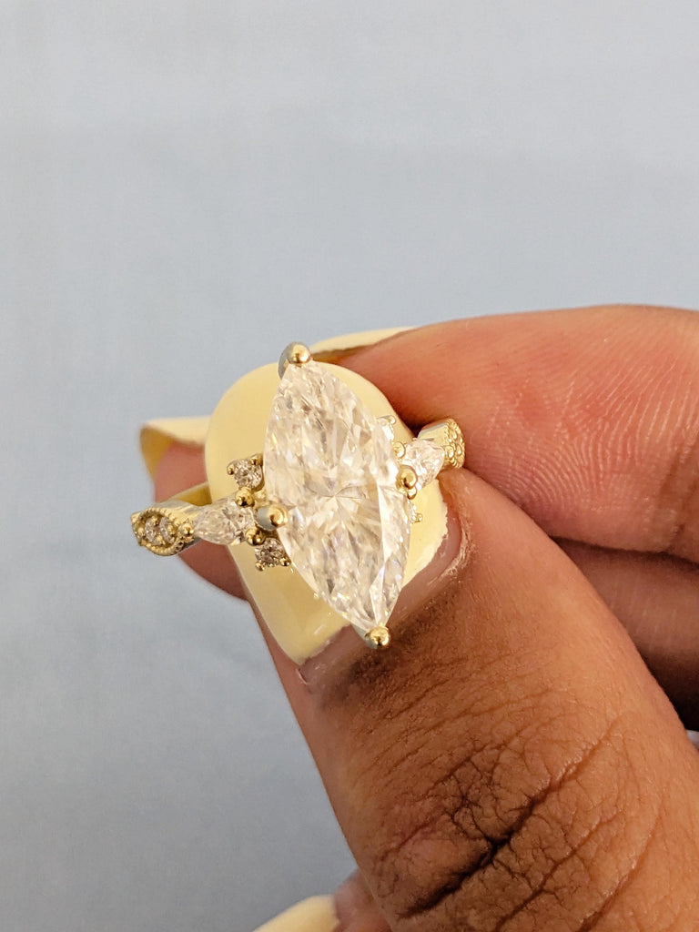 14K Gold Marquise Cut Lab Grown Diamond Wedding Ring | Lab Diamond Engagement Ring | Vintage Marquise Ring | Lab Diamond Ring For Women