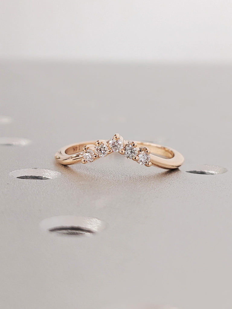 Chevron Matching Bridal Engagement Ring, V Shaped Diamond Wedding Band, Dainty 14K Solid Rose Gold Stacking Ring, Anniversary Gift For Her