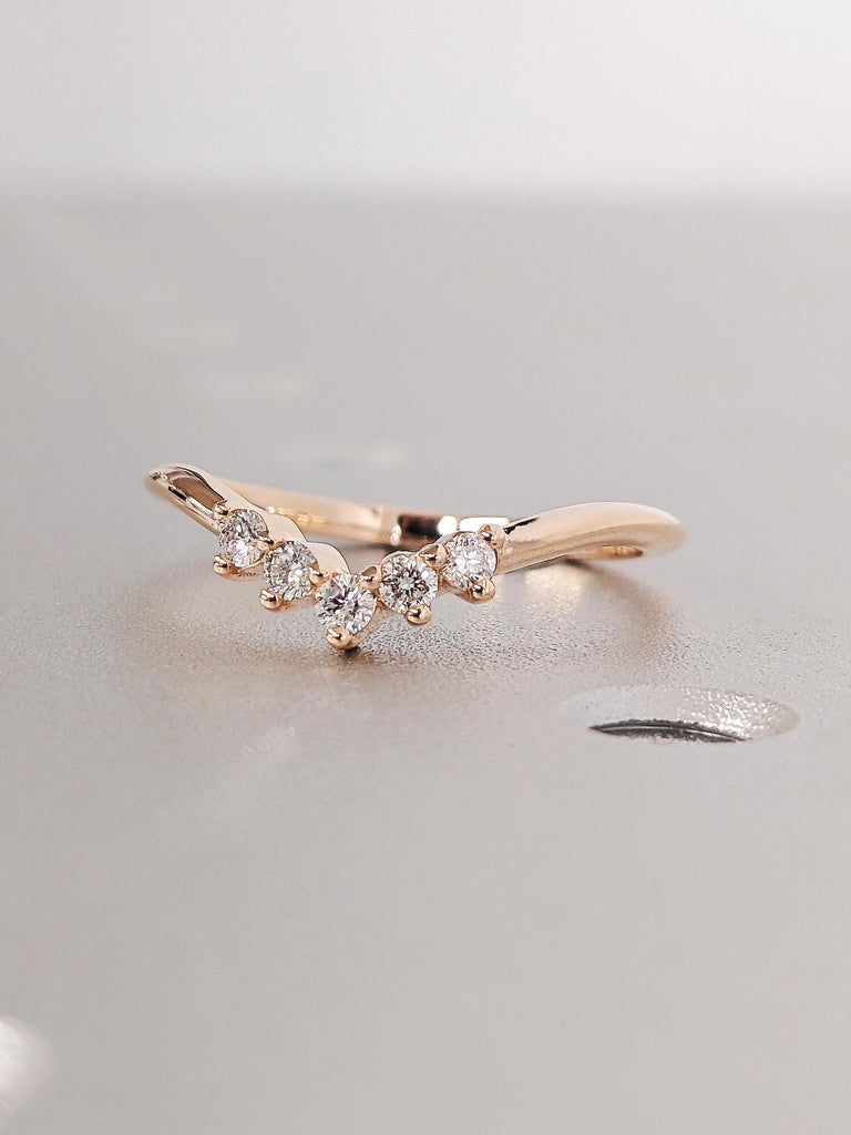 Chevron Matching Bridal Engagement Ring, V Shaped Diamond Wedding Band, Dainty 14K Solid Rose Gold Stacking Ring, Anniversary Gift For Her