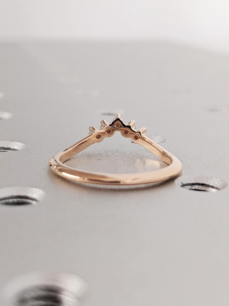 Chevron Matching Bridal Engagement Ring, V Shaped Diamond Wedding Band, Dainty 14K Solid Rose Gold Stacking Ring, Anniversary Gift For Her