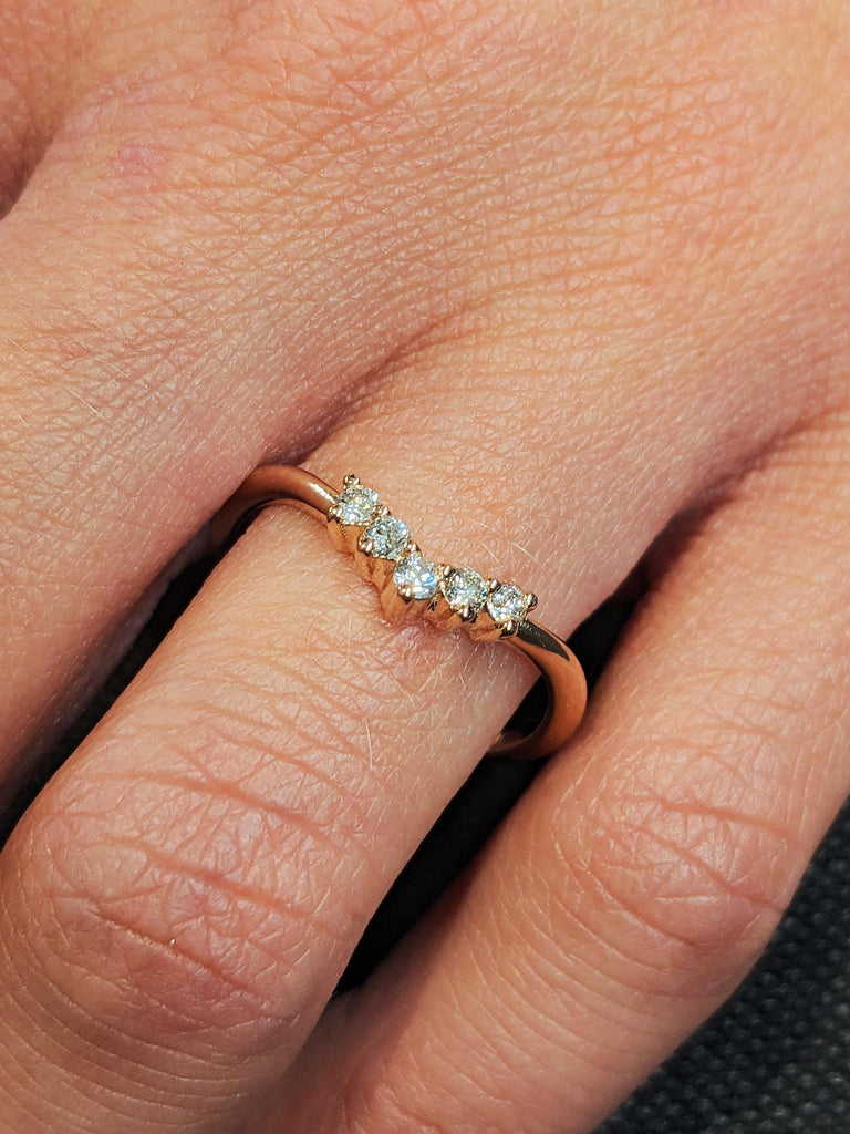 Chevron Matching Bridal Engagement Ring, V Shaped Diamond Wedding Band, Dainty 14K Solid Rose Gold Stacking Ring, Anniversary Gift For Her