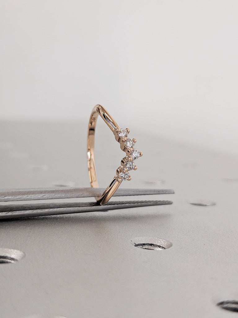 Chevron Matching Bridal Engagement Ring, V Shaped Diamond Wedding Band, Dainty 14K Solid Rose Gold Stacking Ring, Anniversary Gift For Her