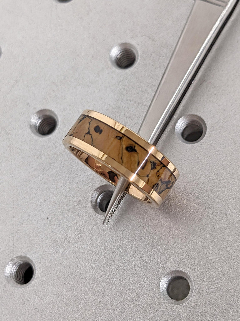 T-Rex Bone Inlay Rose Gold Tungsten Men's Engagement Ring | Scratch Resistant 8MM Male Wedding Band | Polished Shiny His Wedding Ring