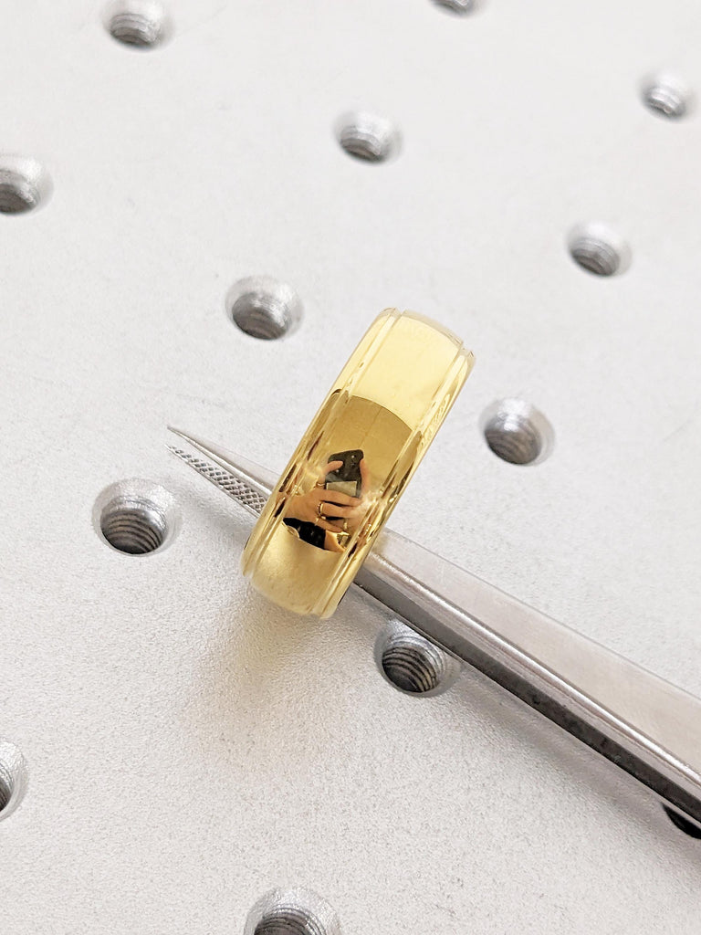 8mm Men's Wedding Band Gold, Tungsten Ring Men, Domed Polished Ring