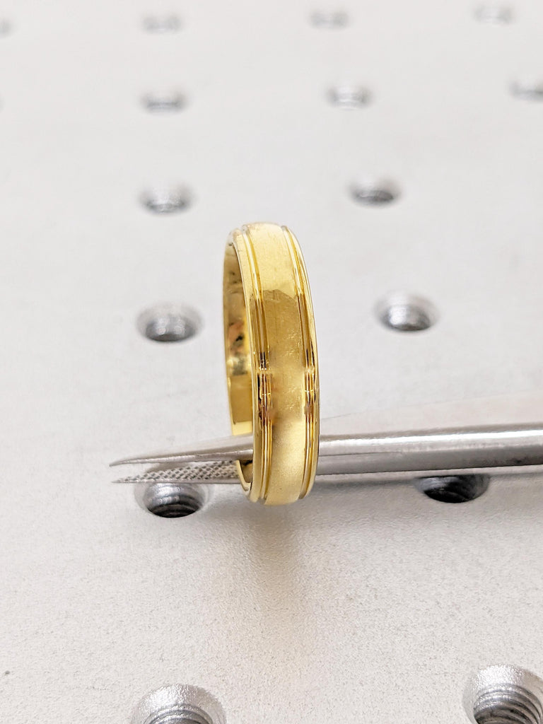 5mm Mens Wedding Rings, Polished Yellow Gold Tungsten Ring, Dome Ring