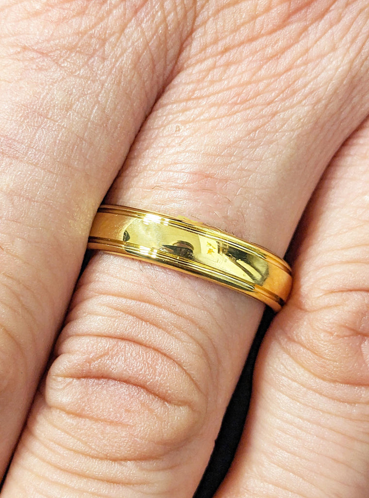 Domed Gold Tungsten Ring, 5mm Men Wedding Band, Yellow Gold Plated Anniversary Band, Minimalist Polished Comfort Fit Ring, Personalized Ring