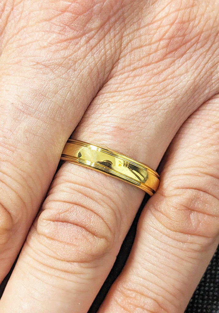 Domed Gold Tungsten Ring, 5mm Men Wedding Band, Yellow Gold Plated Anniversary Band, Minimalist Polished Comfort Fit Ring, Personalized Ring