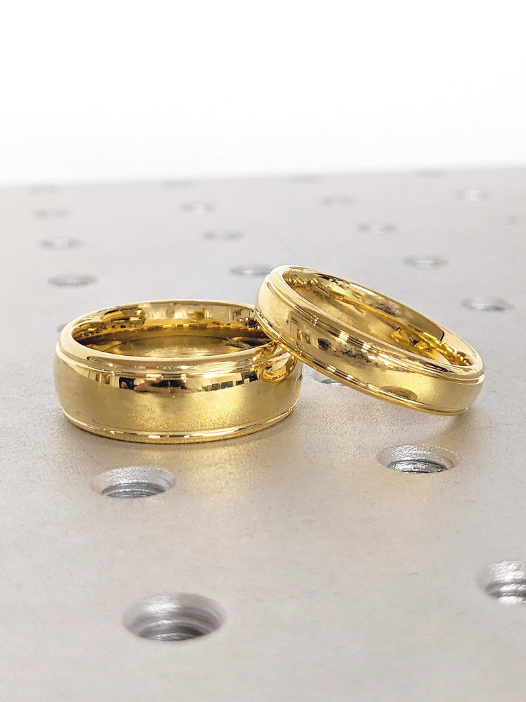 Polished Yellow Gold Tungsten Ring, Domed Wedding Band