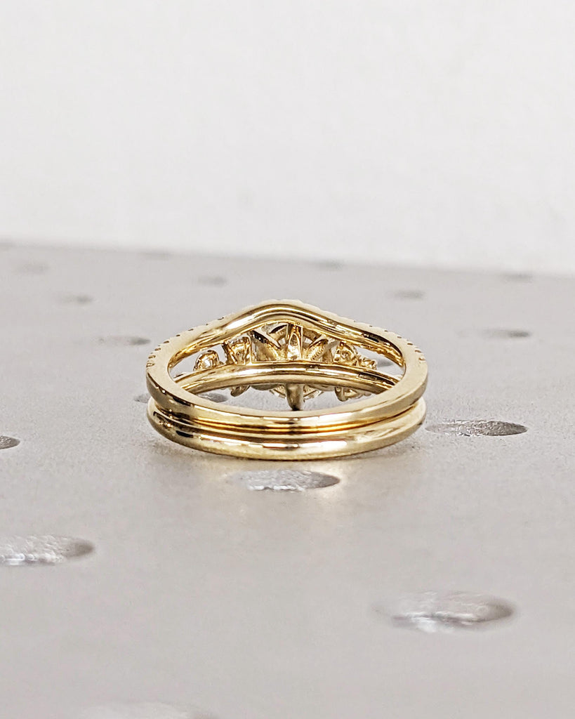 Round Moissanite Engagement Ring Set | 14K Dainty Moissanite Bridal Ring Set | Unique Snowdrift Moissanite Cluster Floral Rings Set for Her