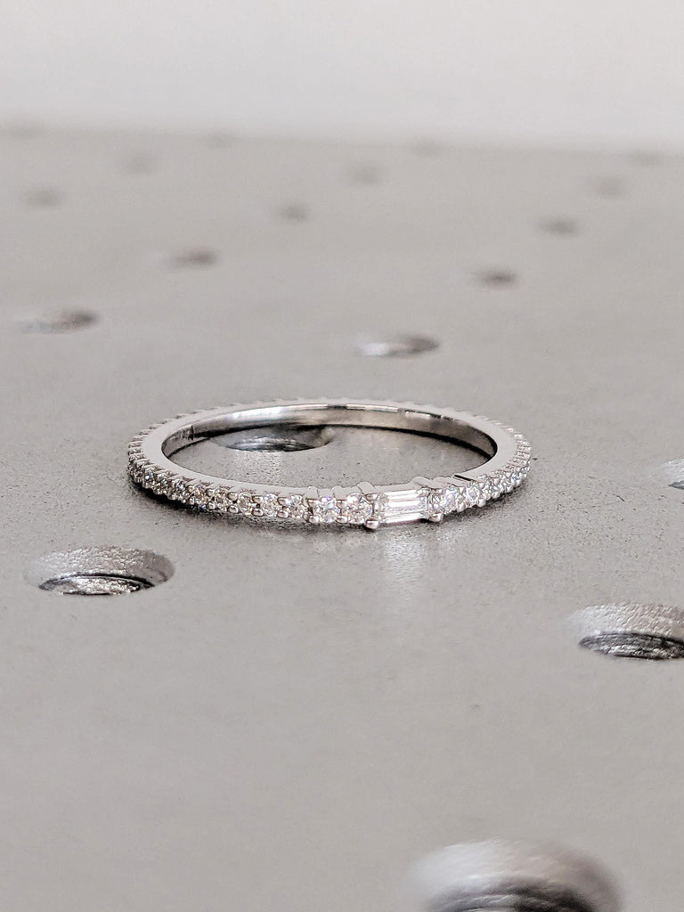 Diamond Stacking Ring, Dainty 14K Gold White Diamond Wedding Band, Thin Full Eternity Matching Engagement Ring, Custom Bridal Jewelry