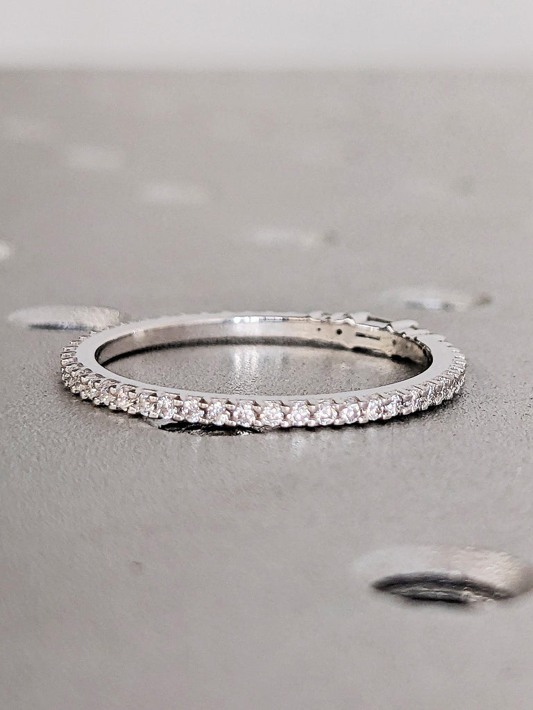 Diamond Stacking Ring, Dainty 14K Gold White Diamond Wedding Band, Thin Full Eternity Matching Engagement Ring, Custom Bridal Jewelry