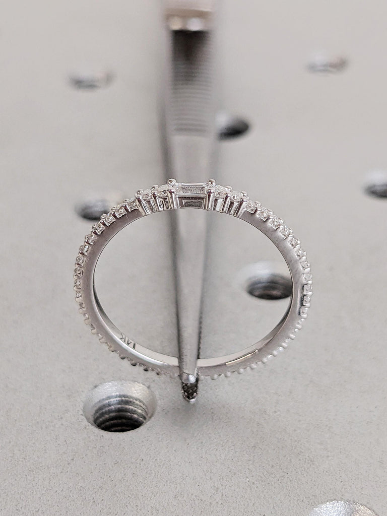 Diamond Stacking Ring, Dainty 14K Gold White Diamond Wedding Band, Thin Full Eternity Matching Engagement Ring, Custom Bridal Jewelry