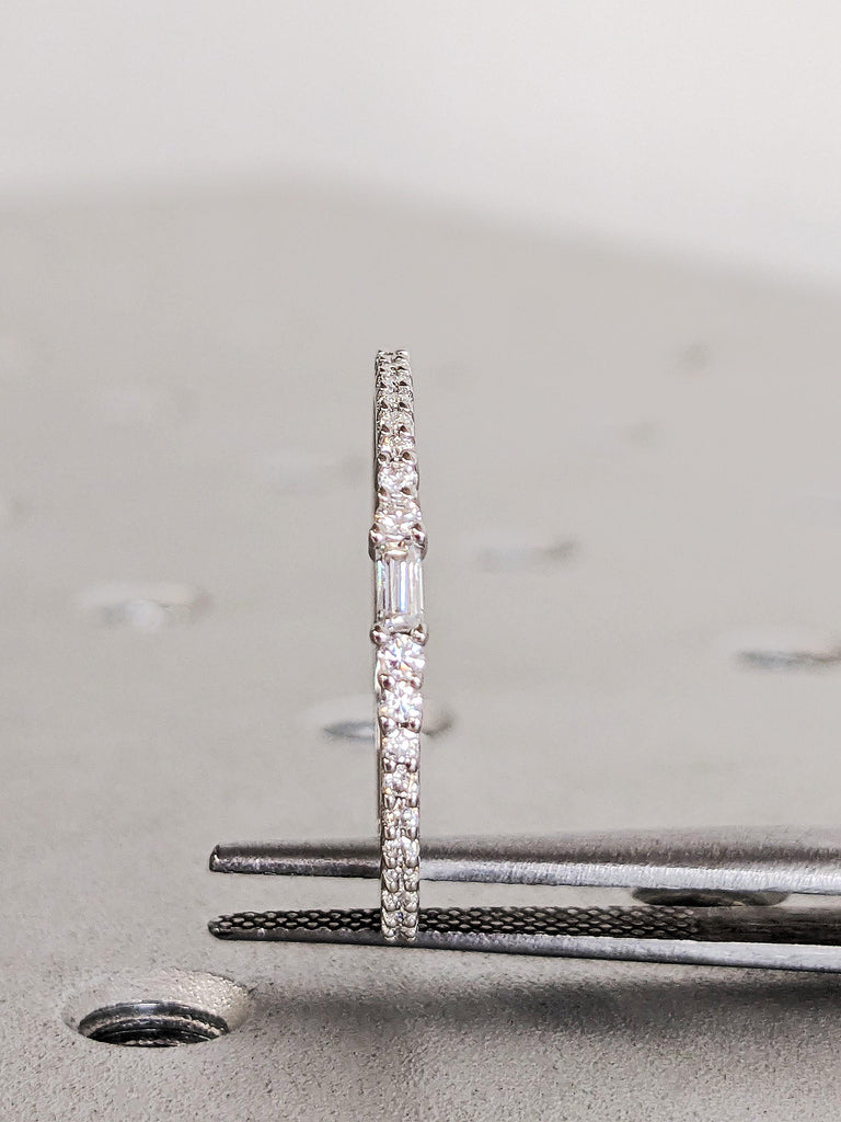 Diamond Stacking Ring, Dainty 14K Gold White Diamond Wedding Band, Thin Full Eternity Matching Engagement Ring, Custom Bridal Jewelry