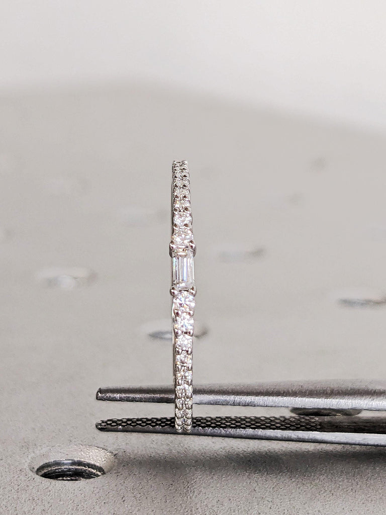 Diamond Stacking Ring, Dainty 14K Gold White Diamond Wedding Band, Thin Full Eternity Matching Engagement Ring, Custom Bridal Jewelry