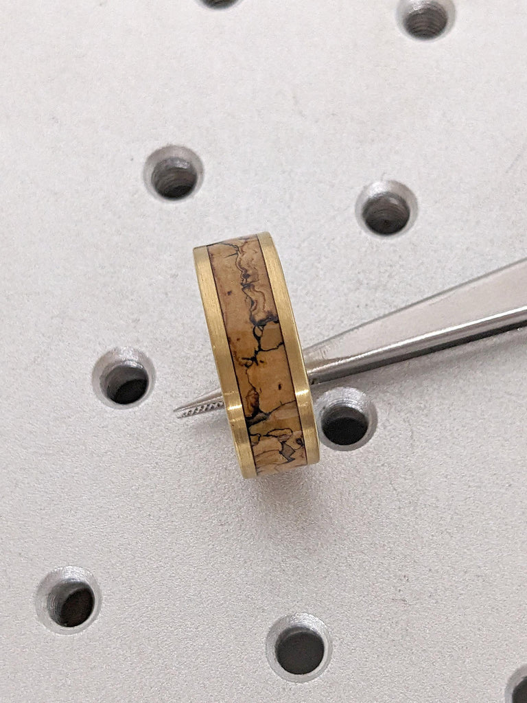 T-Rex Bone Ring | Yellow Gold Tungsten Men&#39;s Engagement Ring | 8MM Comfort Fit Brushed Tungsten Ring