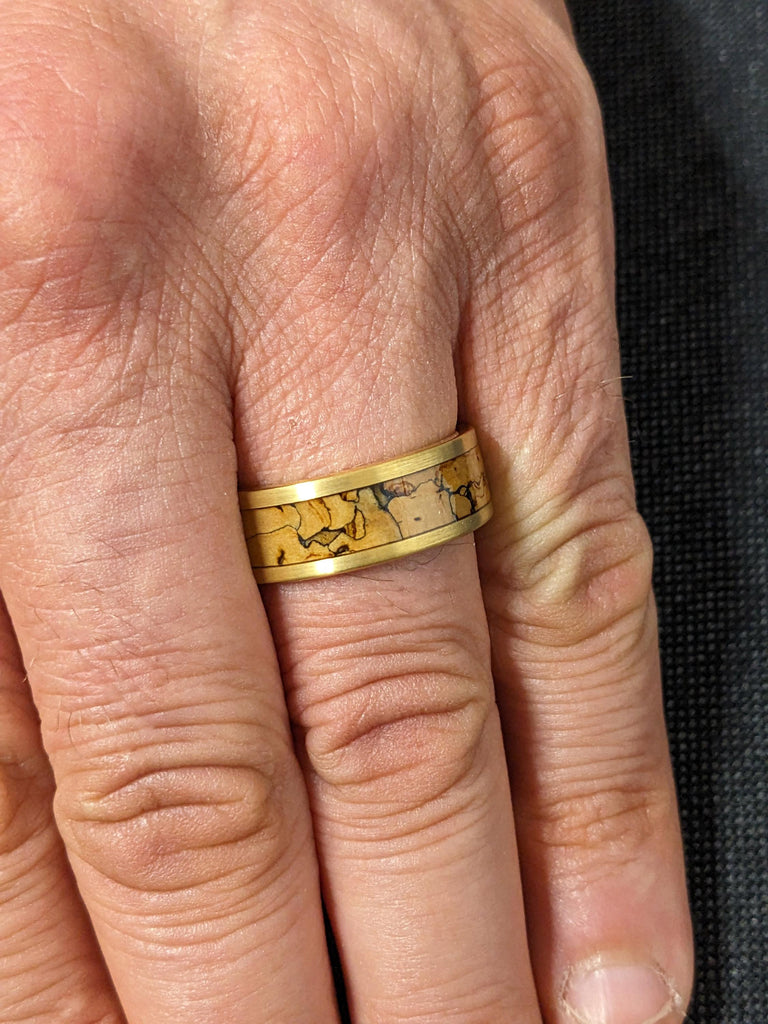 8MM His Wedding Ring | Tungsten Carbide Scratch Resistant Hypoallergenic Wedding Band | Yellow Gold Ring