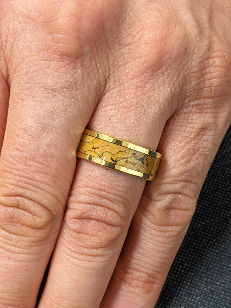 8MM Comfort Fit Tungsten Wedding Band for Him | Jurassic Fossil Bone Ring | Manly Bands | Male Promise Ring