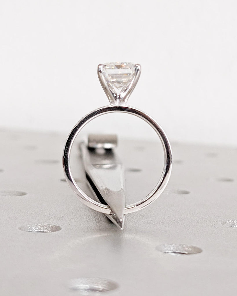 Moissanite Filigree Ring | Emerald Cut Moissanite Engagement Ring | Art Deco Engraved 14K Gold Flower Ring | Unique Vintage Anniversary Ring