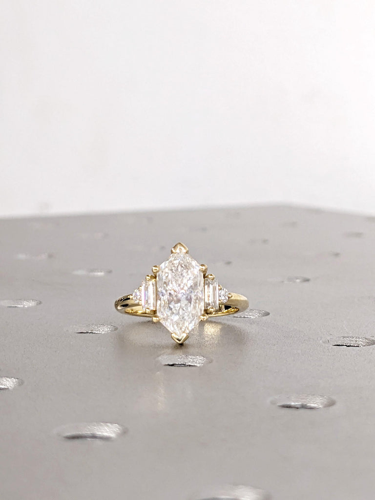 1.5ct Lab Diamond Ring, IGI Certified Lab Grown Diamond, Dutch Marquise Cut 14K Yellow Gold Ring, Engagement Wedding Anniversary Bridal Ring image #6