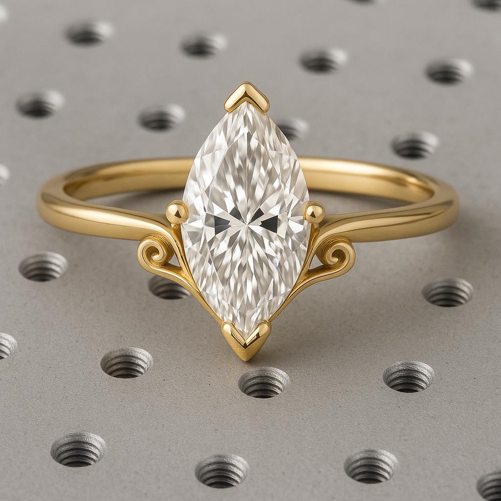Certified Lab Grown Diamond Ring, Vintage Filigree Marquise Lab Diamond Engagement Ring, 14K Yellow Gold Wedding Rings For Her, Custom Rings
