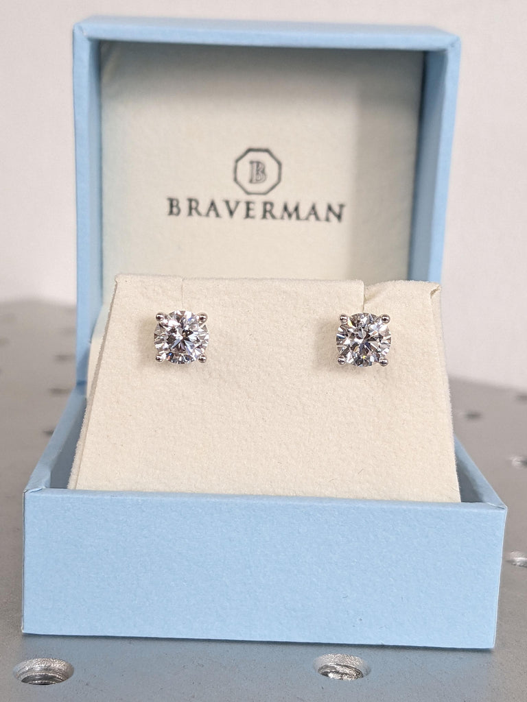 1 Carat VVS Moissanite Martini Setting Stud Earrings | 14k White Gold Round Women Earrings | Minimalist Everyday Studs | Push Back Earring