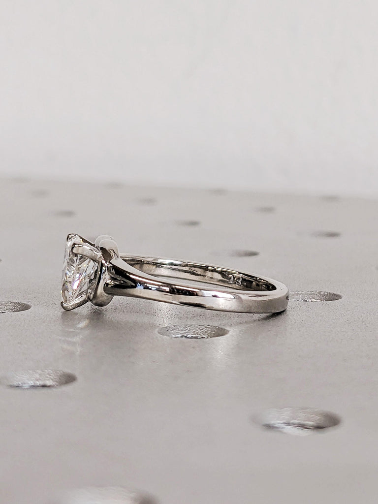 Platinum Gold Knot Solitaire Engagement Ring, Trillion Cut Lab Created Diamond, Women's Wedding Band image #3