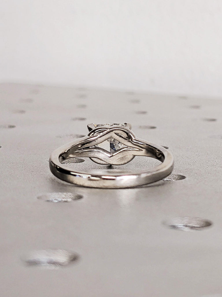 Platinum Gold Knot Solitaire Engagement Ring, Trillion Cut Lab Created Diamond, Women's Wedding Band image #4