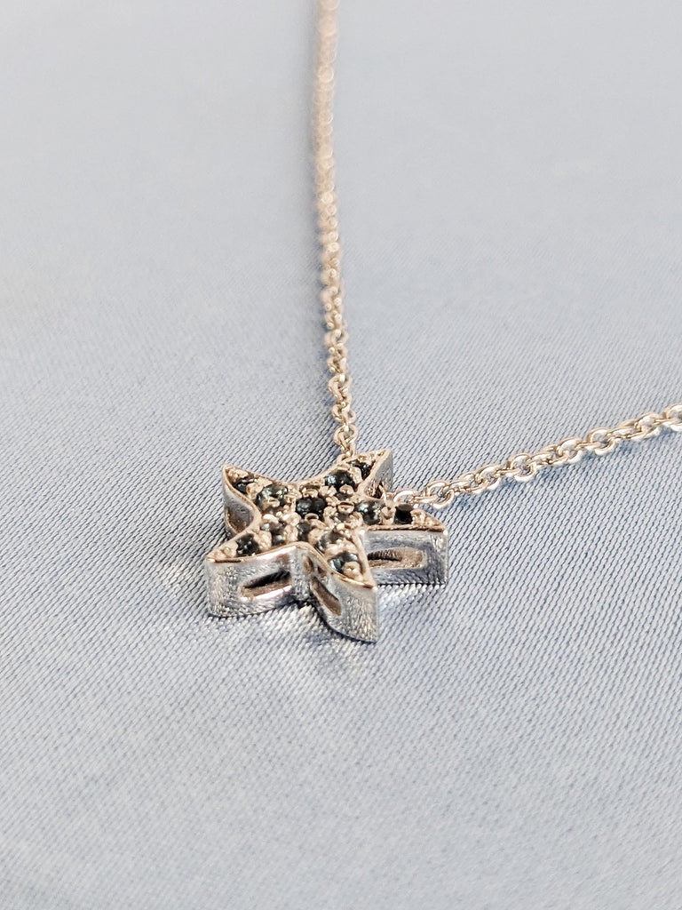 Tropical Star Natural Blue Topaz Pendant, 18K Solid White Gold Round Light Blue Topaz Chain Necklace, Christmas Gift For Her, Custom Jewelry