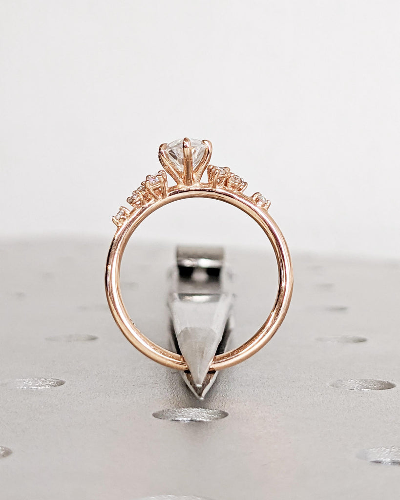 Marquise Moissanite Engagement Ring, 14K Rose Gold, Snowdrift Diamond Cluster, Vintage Wedding Ring