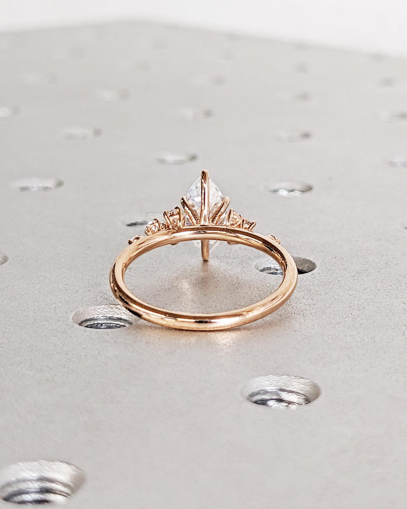 Marquise Lab Grown Diamond 14K Rose Gold Engagement Ring, Unique Snowdrift 6 Prong Diamond Cluster Promise Ring Vintage Wedding Ring for Her