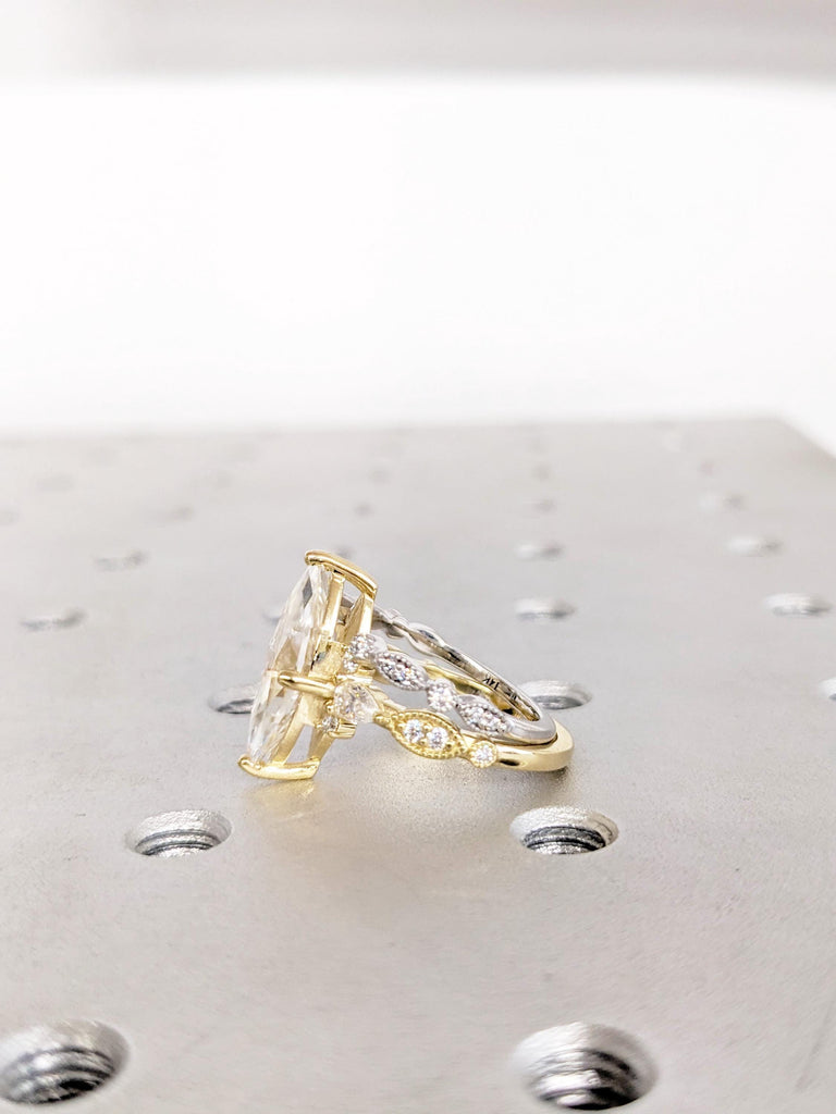 Marquise Lab Diamond Bridal Set, 14K Yellow Gold, Engagement and Matching Rings