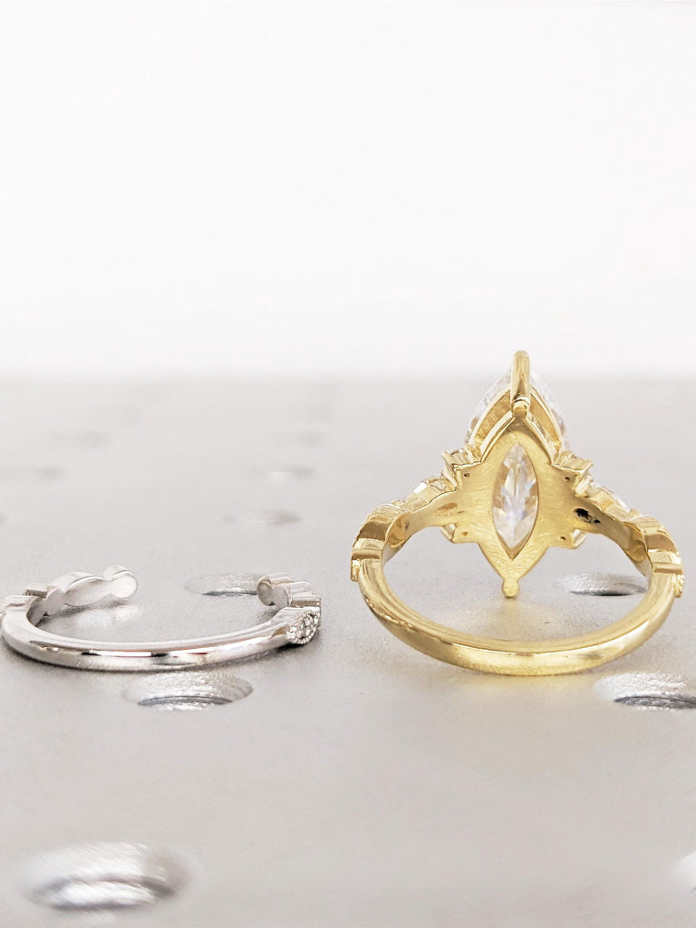 Marquise Lab Diamond Bridal Set, 14K Yellow Gold, Engagement and Matching Rings