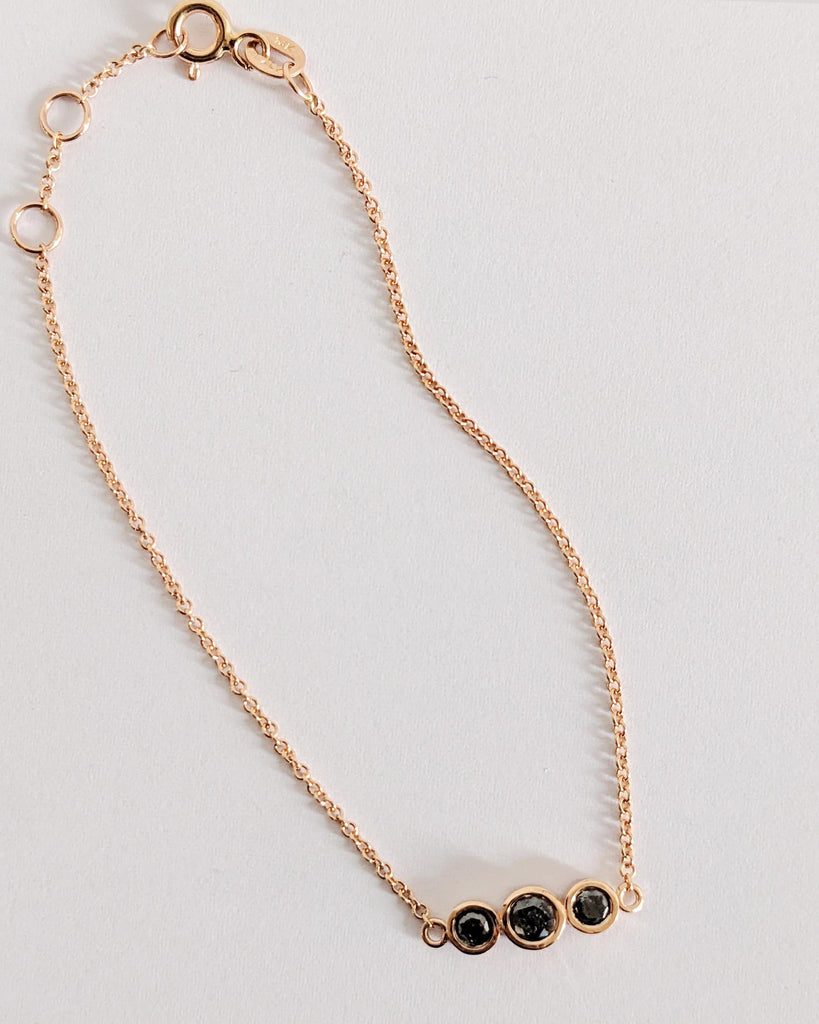 Rose Gold Salt and Pepper Bracelet, Black Round Cut Diamond Bezel Wrist Chain, Galaxy Inspired Jewelry