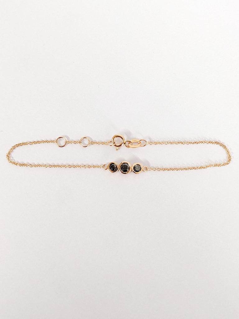 Rose Gold Salt and Pepper Bracelet, Black Round Cut Diamond Bezel Wrist Chain, Galaxy Inspired Jewelry