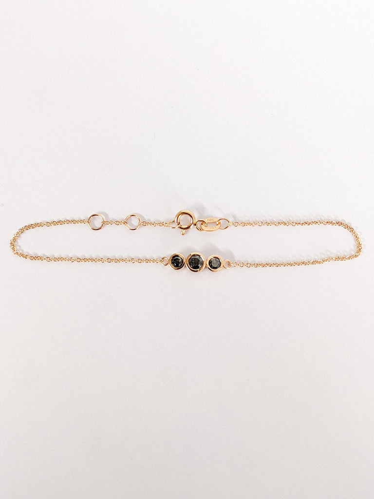 Salt and Pepper Diamond Bracelet, 14K Solid Rose Gold Delicate Bezel Diamond Chain, Minimalist Wrist Bracelet, Women's Everyday Jewelry