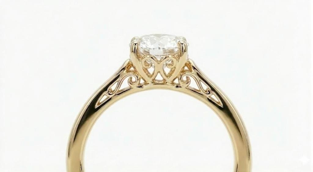 Solitaire Moissanite Engagement Ring, Dainty 14k Solid Gold Filigree Ring, Bridal Jewelry