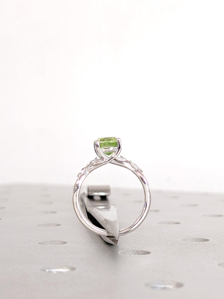 Peridot Engagement Ring, 14K/18K White Gold, Women's Leaf Peridot Ring, August Birthstone, Green Peridot Gemstone Ring, Promise Ring For Her